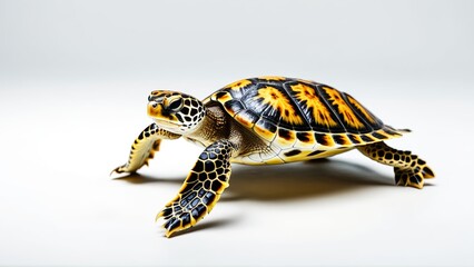 Obraz premium Vibrant turtle with detailed shell pattern on minimalist background
