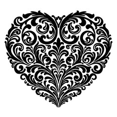 Elegant decorative heart-shaped illustration. intricate baroque motifs. Symmetrical design, sophistication, romance,  for decorative and artistic application, textile, sticker, valentine card