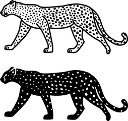 Fototapeta premium Leopard Icons. Black and White Vector Illustration. Predatory Mammal, Leopard, Wild Cat. Symbol of Ferocity and Fearlessness. For Coloring Book Design. Animal Concept
