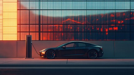 Obraz premium Green Energy Future: Electric Vehicle Charging at Solar Station