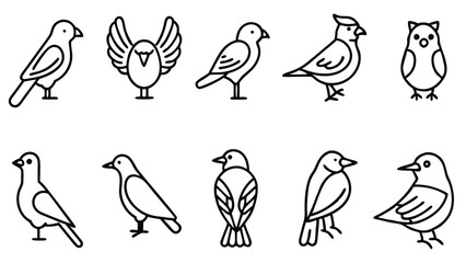 Obraz premium A Collection of set Diverse Bird Illustrations in a Simple Line Art Style vector EPS Format