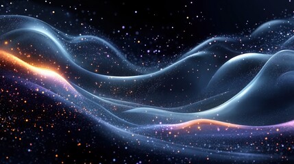 Obraz premium Mesmerizing and dynamic visual of abstract particles flowing and sparkling over a wavy landscape with hints of orange and purple