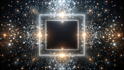 Obraz premium Silver glittering frame with gold and silver dust on black background, beautiful abstract background