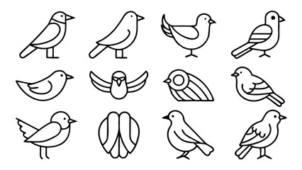 Fototapeta premium A Collection of set Diverse Bird Illustrations in a Simple Line Art Style vector EPS Format