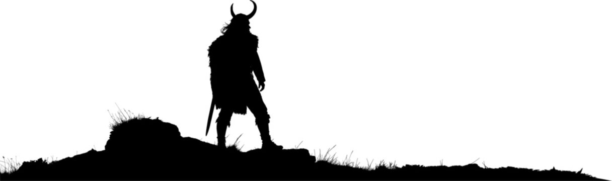 Vektor Silhouette - Wikinger mit Helm H&ouml;rner und Schwert