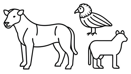 Fototapeta premium A Collection of set Line Art Illustrations of Animals Branding Vector Icon, EPS Format.