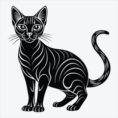 Abyssinian Silhouette White background illustration. Generative Ai