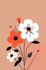 Obraz premium Minimalist Floral Illustration with Orange and White Flowers