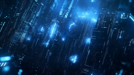 Fototapeta premium Abstract digital data stream, glowing blue lines and structures.
