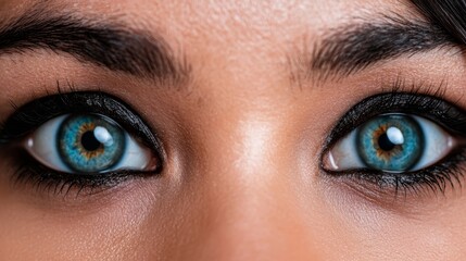 Obraz premium a close up of a woman's blue eyes with long eyelashes, and her eyebrow is visible
