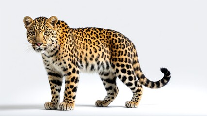 Naklejka premium Majestic leopard standing gracefully with striking predatory elegance and vibrant camouflage patterns
