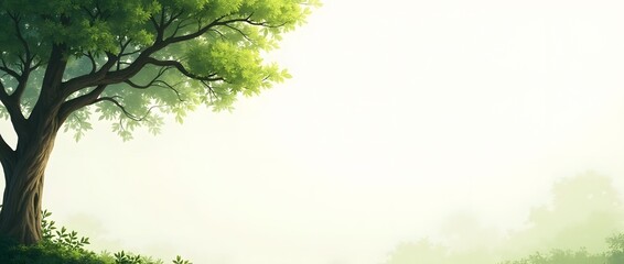 Minimalist Tree Design on White Background with Lush Green Leaves - Nature Inspired Template