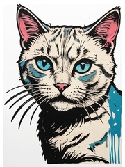 Obraz premium Cat Painting Illustration on Isolated White Background;