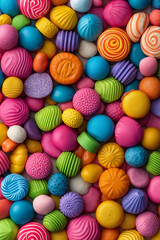 A pile of colorful candies and lollipops on a white surface