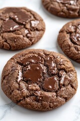 Fototapeta premium Delicious chocolate cookies with gooey chocolate centers