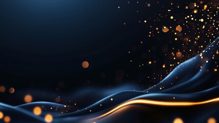Obraz premium Blue waves with gold light trail on black background. Technology flow visualization