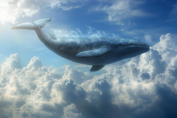 Fototapeta premium Whale in the sky, abstract flying mammal 