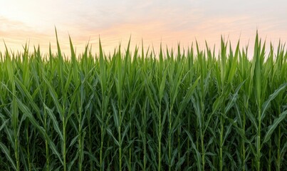 Obraz premium green grass field at sunset