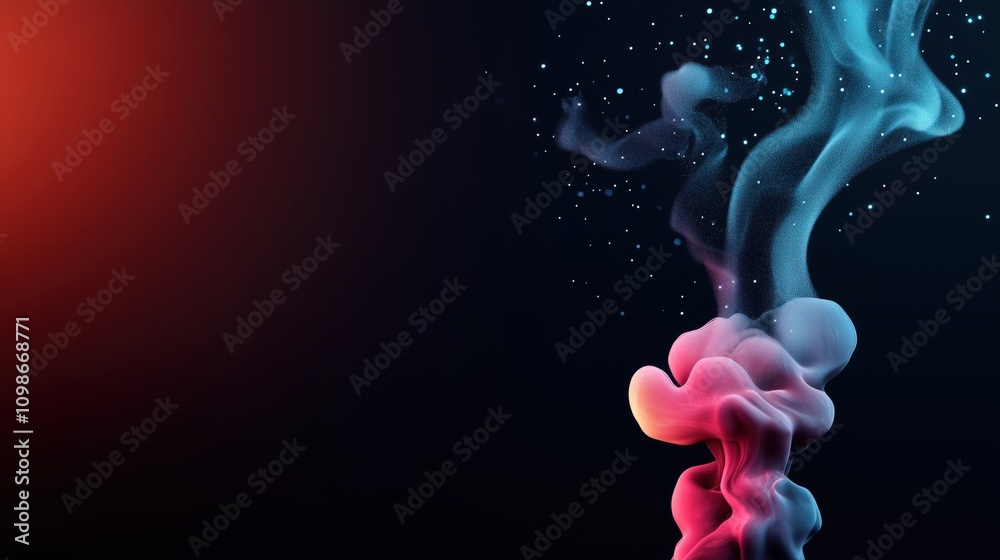 Canvas Prints red and blue smoke column with sparkles on black background. modern design visualization