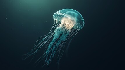 Obraz premium A single glowing jellyfish floating gracefully in a moonlit tide