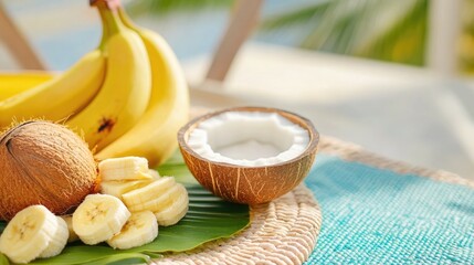 Pongal Offerings Bananas Coconuts and Sugarcane on Woven Mat