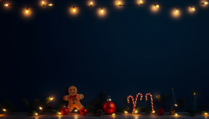 Festive Christmas Decor Against a Dark Background with Warm Lights