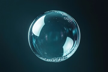 Close-up of a soap bubble floating against a dark background with small air bubbles inside