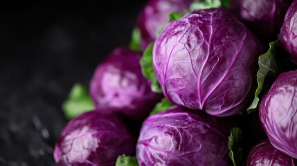 Obraz premium A striking artistic display of vibrant purple cabbages, artfully arranged to highlight their rich textures and colors, creating a scene of natural beauty.