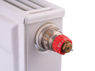 Home radiator with temperature control valve without thermostat. Isolated background.