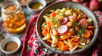 Turshak Pickled Vegetables with Dill (Uzbekistan Cuisine)