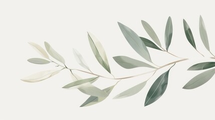 Obraz premium A single olive branch with green leaves against a white background.