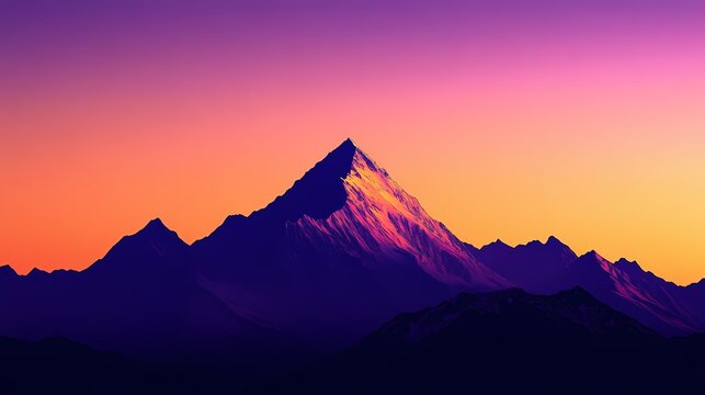 A minimalist mountain peak silhouetted against a striking emerald sky
