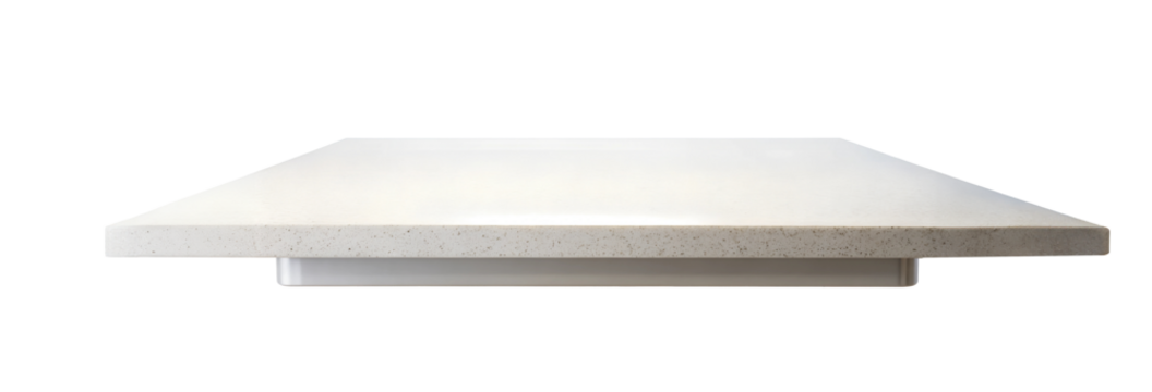 A sleek, modern white kitchen countertop showcases a smooth surface and subtle texture, perfect for a minimalist aesthetic in any contemporary kitchen design. Mockup on a transparent background.