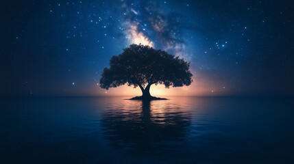 Landscape with milky way galaxy stars night sky.