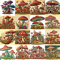 Obraz premium Cartoon fantasy fungus. AI generated illustration