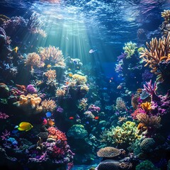 Naklejka premium A majestic underwater coral reef teeming with colorful fish and corals