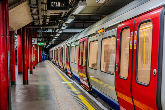 Underground train at a subway station in London, England