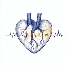 A minimalist line drawing of a heart intertwined with a heartbeat line. Isolated at white background.