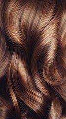 Fototapeta premium Luxurious waves of multi-toned brunette hair cascade in a glossy display, showcasing a perfect blend of caramel highlights and rich chocolate lowlights.