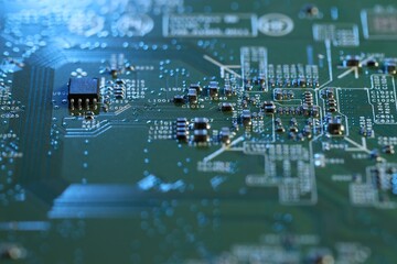 Computer circuit board, macro view. Electronic engineering