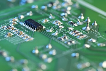 Computer circuit board, macro view. Electronic engineering