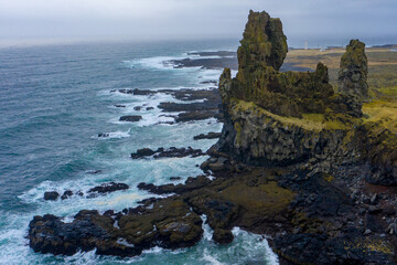 Iceland - Drone view of Lóndrangar