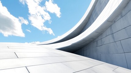 Obraz premium Futuristic architecture with smooth, curving white walls against a bright blue sky, AI