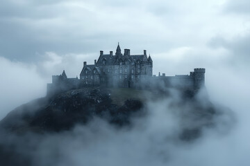 Naklejka premium Haunted Mansion in Foggy Twilight