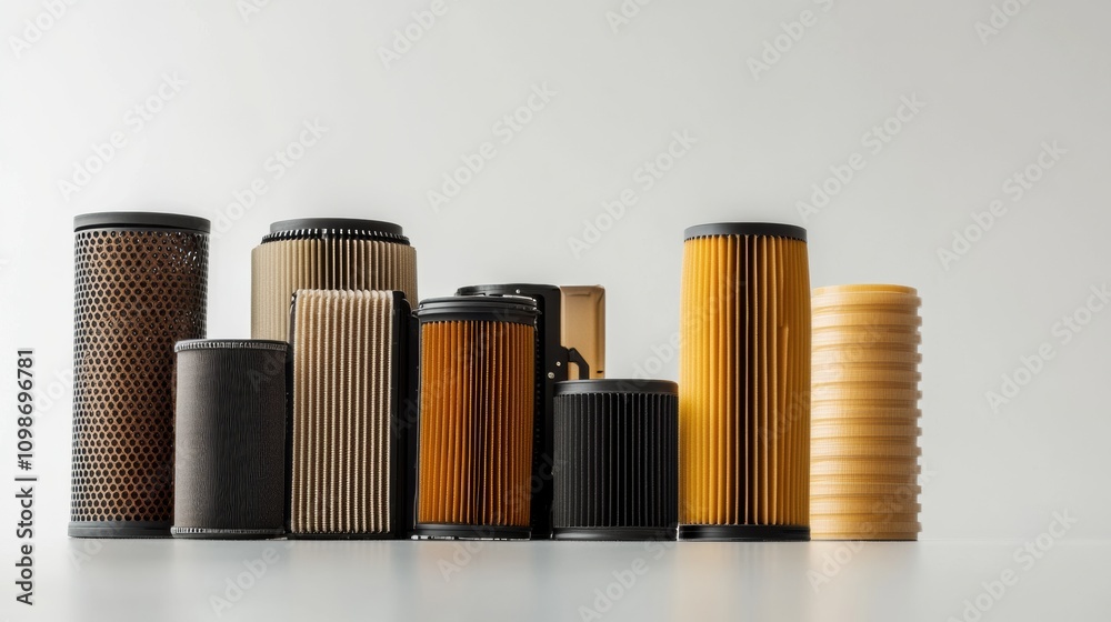 Aufkleber car filters—oil, air, and fuel—are displayed on a soft light background, highlighting their unique d