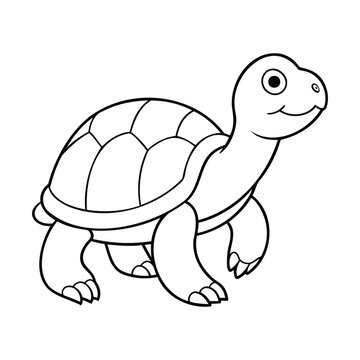 Cute turtle line art in black and white, perfect for coloring books, educational materials, or children's activities. Simple and cheerful cartoon style outline