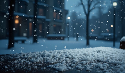 Fototapeta premium snow falls softly dark table cold winter night atmosphere