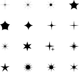 Fototapeta premium Cool Sparkle Icons Collection. Shine Effect Sign Vector. Minimalist silhouette stars icon set, twinkle shining star shape symbols, icons, elements. Magic Symbols. Vector illustration.