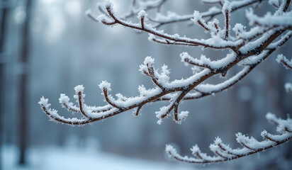 Obraz premium snowflakes dance frozen tree limbs surrounded delicate white branches