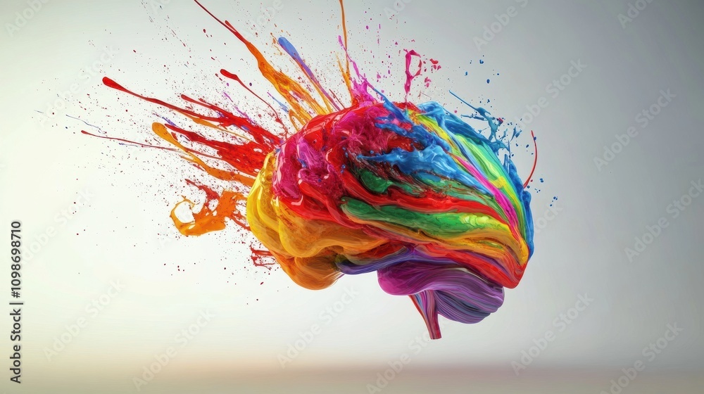 Aufkleber a brain adorned with vivid paint strokes and splashes showcases creativity, merging art and intellec